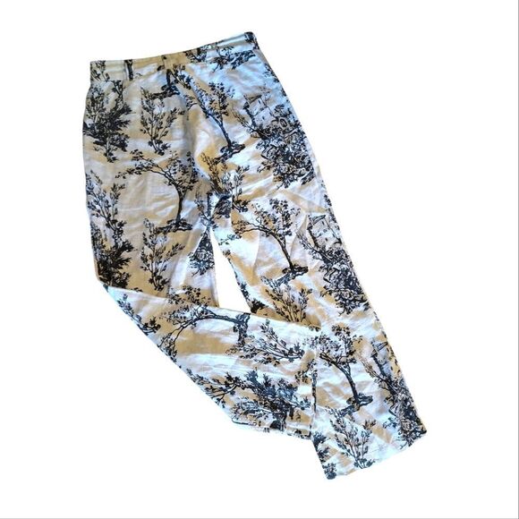 Joie White Black Printed 100% Linen High Rise Wide Leg Pants Size 8 - Picture 10 of 14